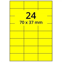 Selvklæbende farvede etiketter 70x37 mm, gul, A4 ark - 24 pr. ark - 100 ark